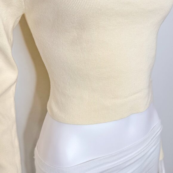 Le Lis Lace-Up Back Square Neck Cropped Knit Sweater Top in Cream Yellow Size M - Picture 10 of 15